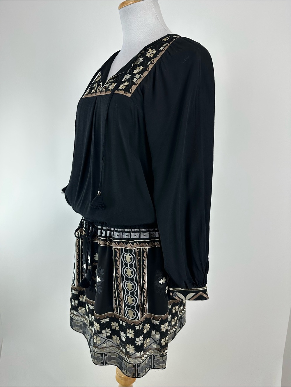 Hale Bob Boho Embroidered Black Dress Small - Picture 6 of 8